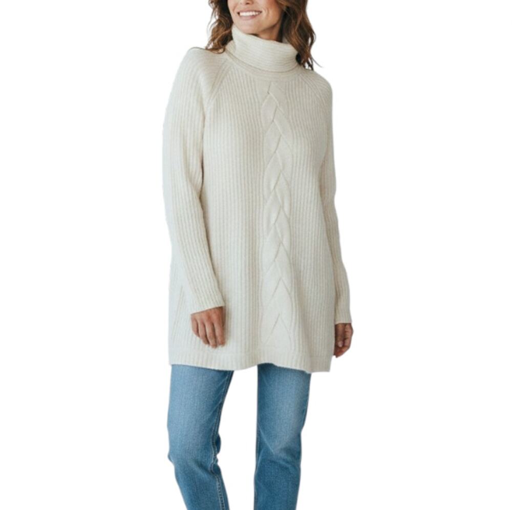 APART Lambwool Blend Rib Knit Sweater Tunic Sz M Cream Turtleneck Cozy Cottage